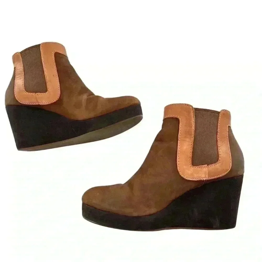 Tommy Bahamas Kishiko ankle booties 6 brown nubuck leather wedge platform boots